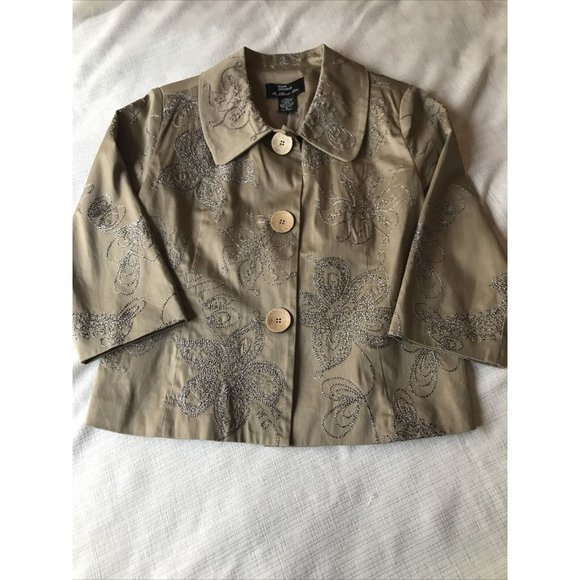 Trenz, Women’s Beige Jacket, Wooden Button Up, Floral Embroidered, Size S - Picture 1 of 7